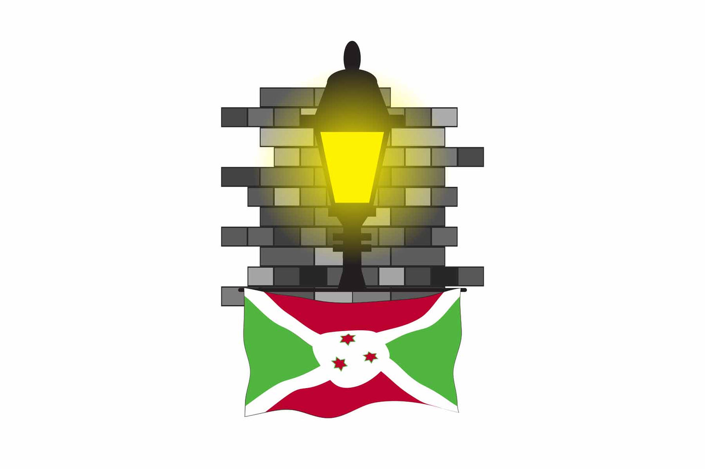 Burundi World Street Lamp Bricks Dark Night Vector Illustrations | Moonlit Urban Landscape Collection