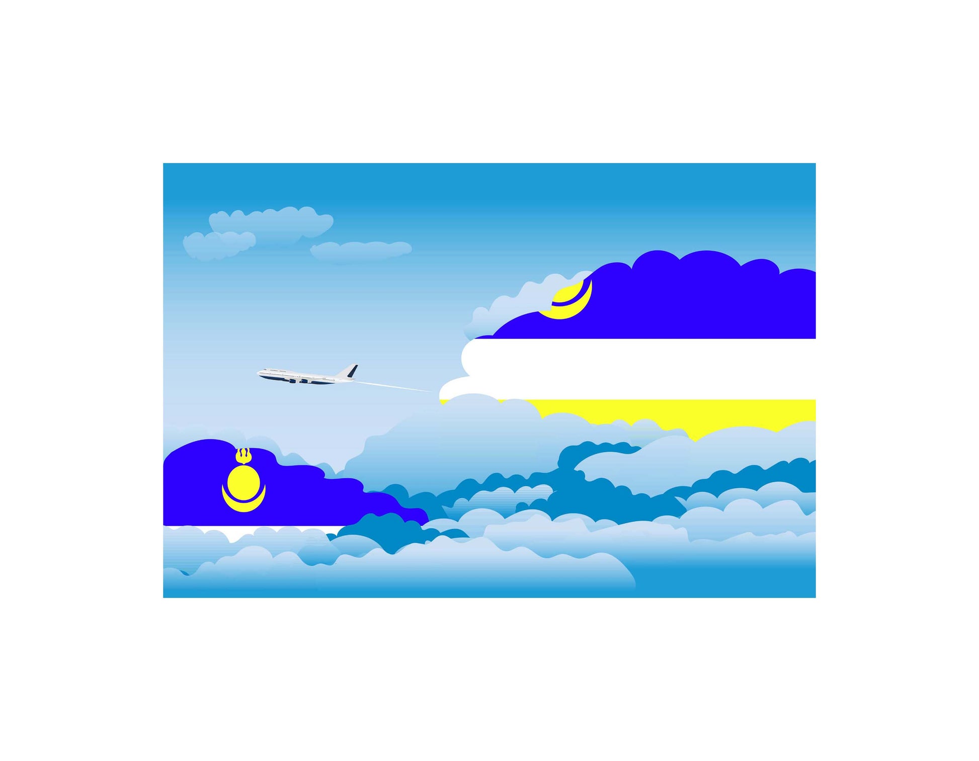 Buryatia Airplane Day Clouds Vector Illustration | Travel & Aviation Sky Scene