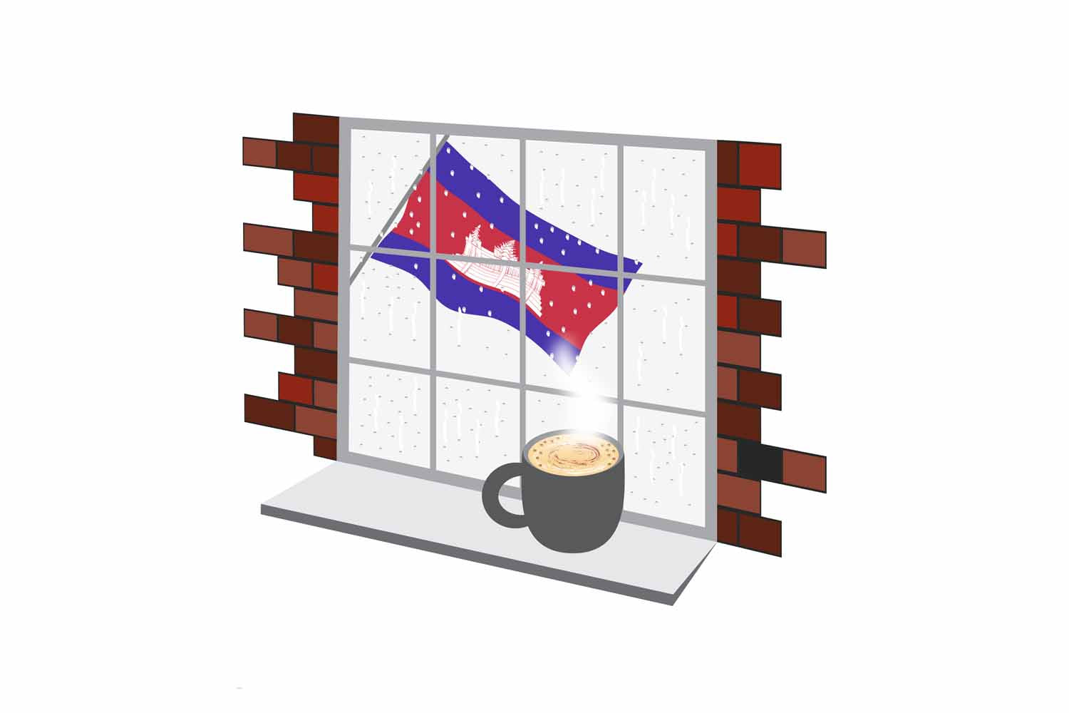 Cambodia Coffee Rain Fog Window Vector Illustration