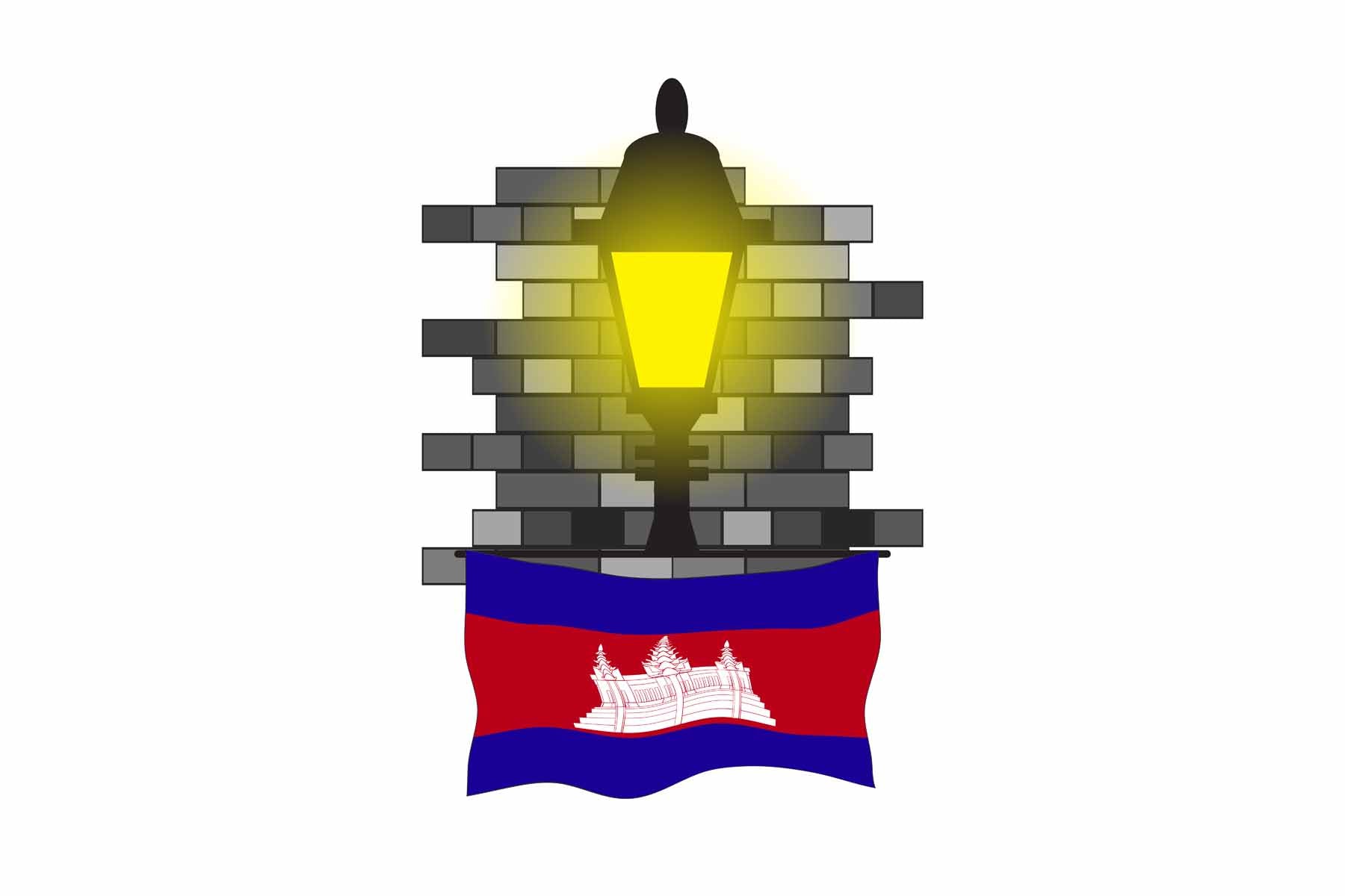 Cambodia World Street Lamp Bricks Dark Night Vector Illustrations | Moonlit Urban Landscape Collection