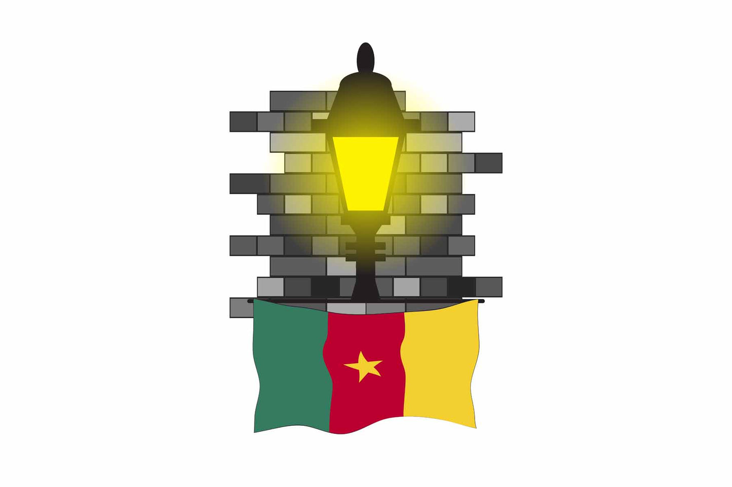 Cameroon World Street Lamp Bricks Dark Night Vector Illustrations | Moonlit Urban Landscape Collection