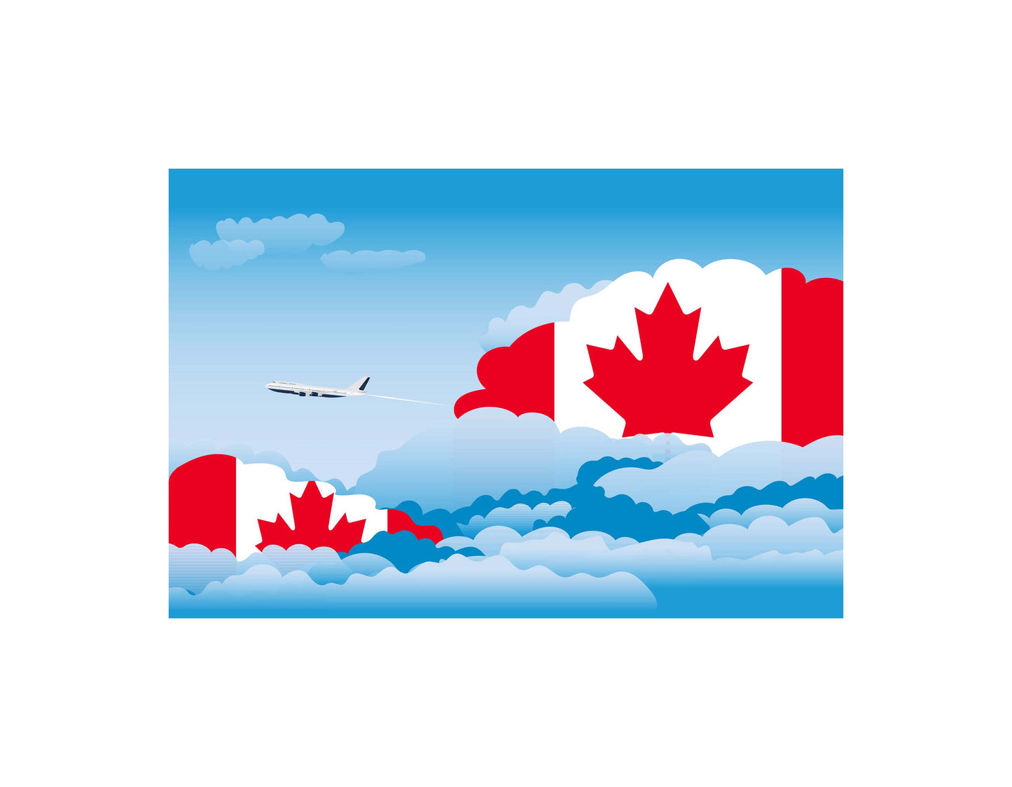 Canada Airplane Day Clouds Vector Illustration | Travel & Aviation Sky Scene