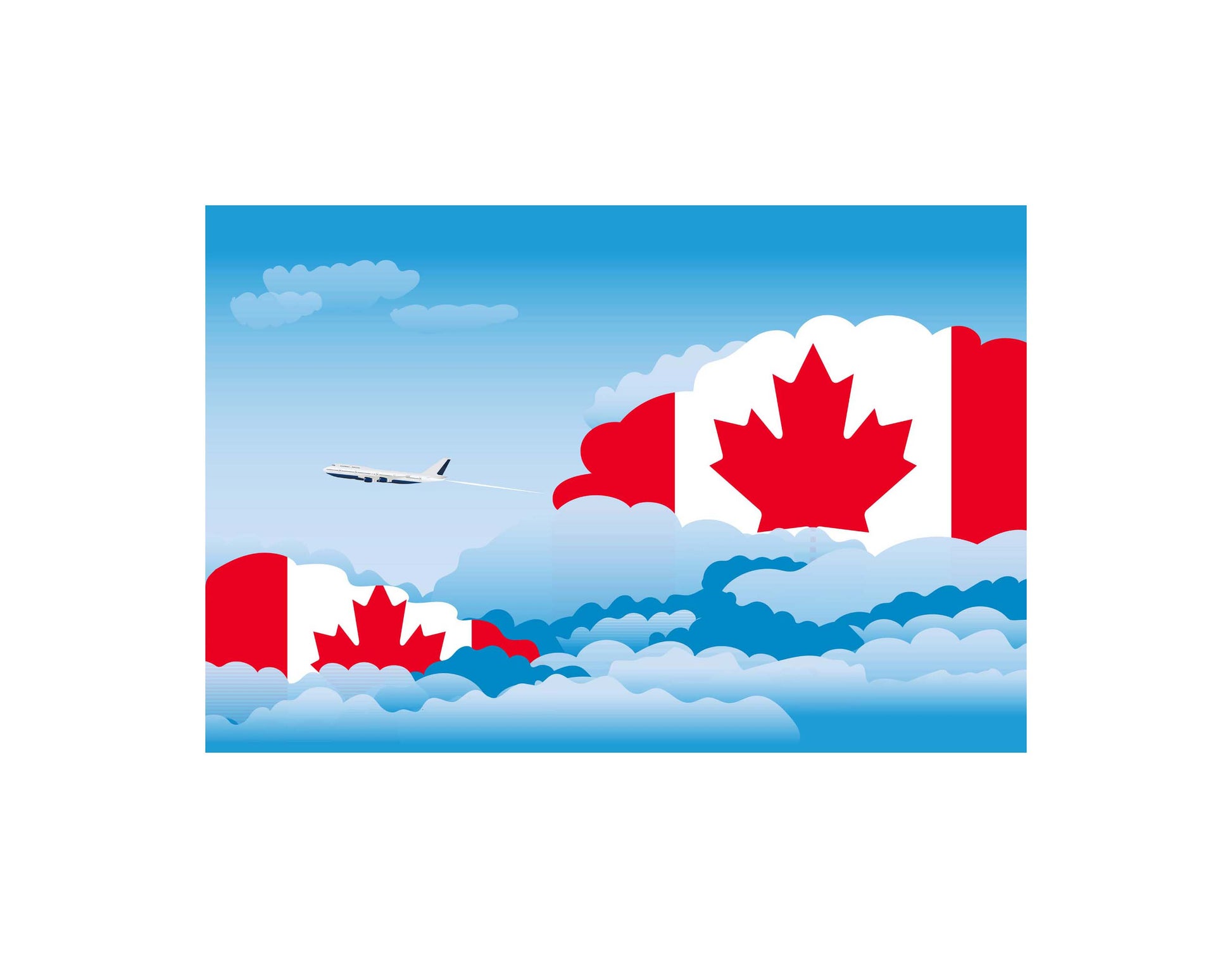 Canada Airplane Day Clouds Vector Illustration | Travel & Aviation Sky Scene