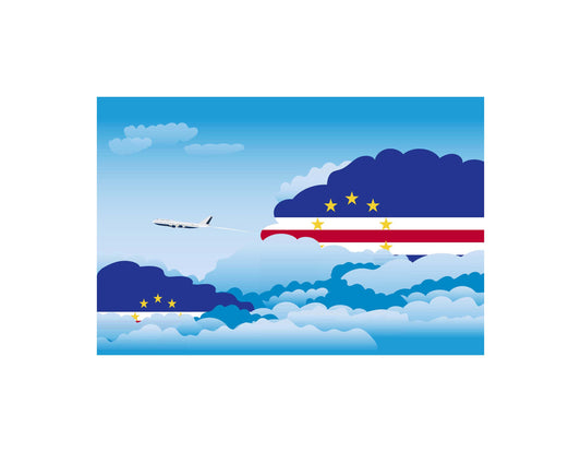 Cape Verde Day Clouds Airplane Airport Flight Vector Illustration