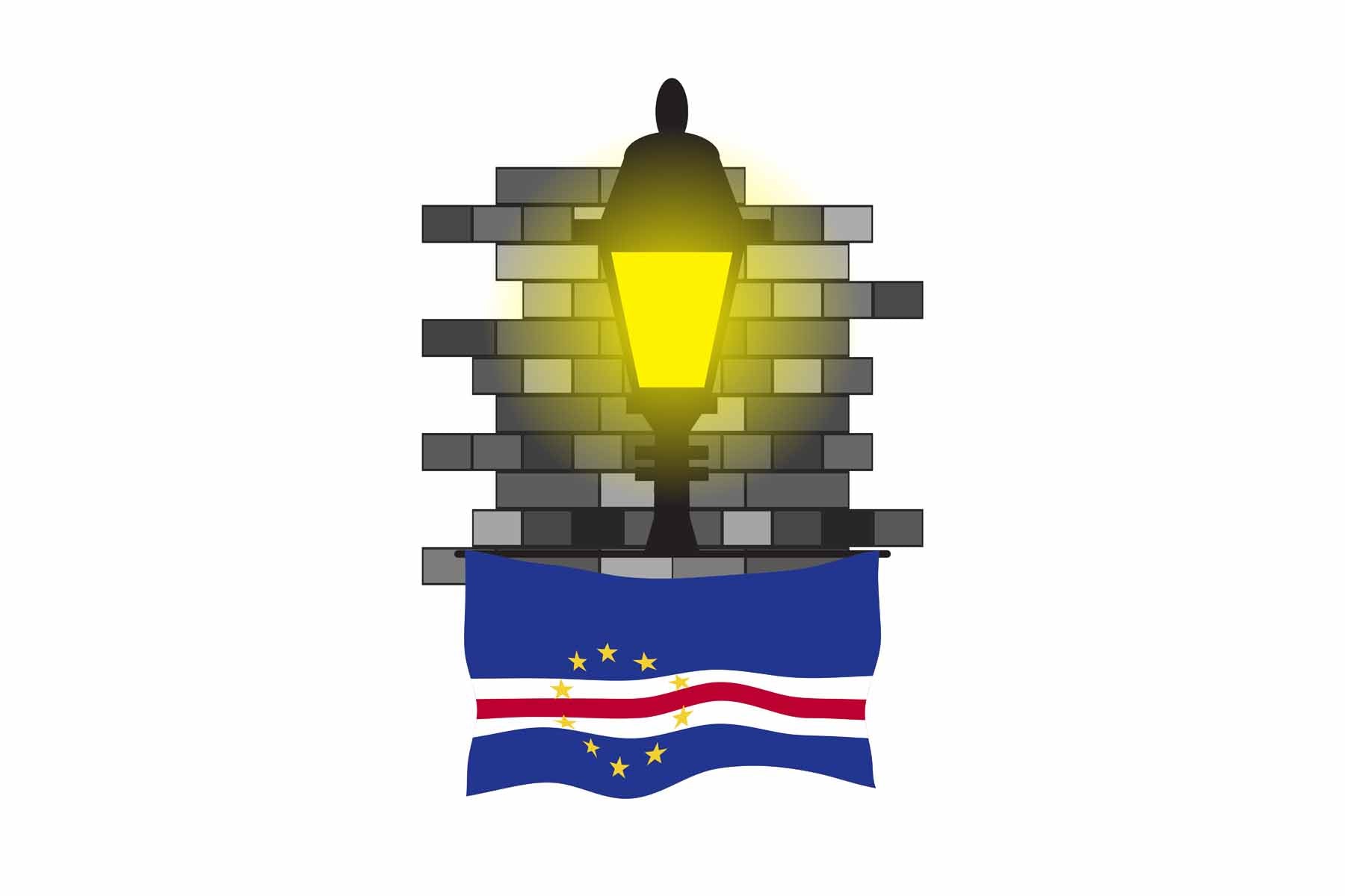 Cape Verde World Street Lamp Bricks Dark Night Vector Illustrations | Moonlit Urban Landscape Collection