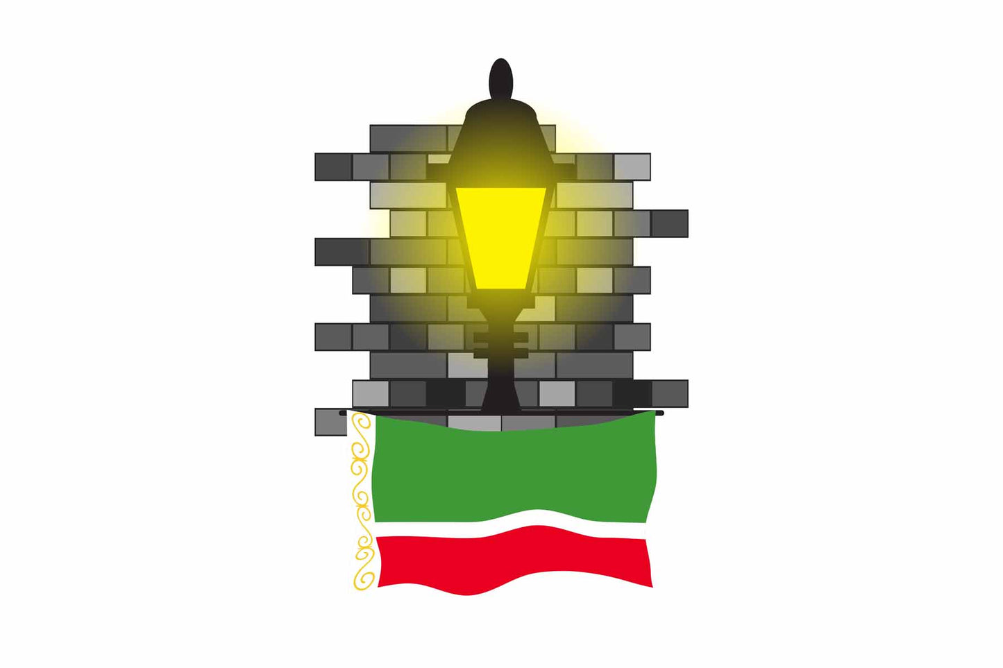 Chechen Republic World Street Lamp Bricks Dark Night Vector Illustrations | Moonlit Urban Landscape Collection