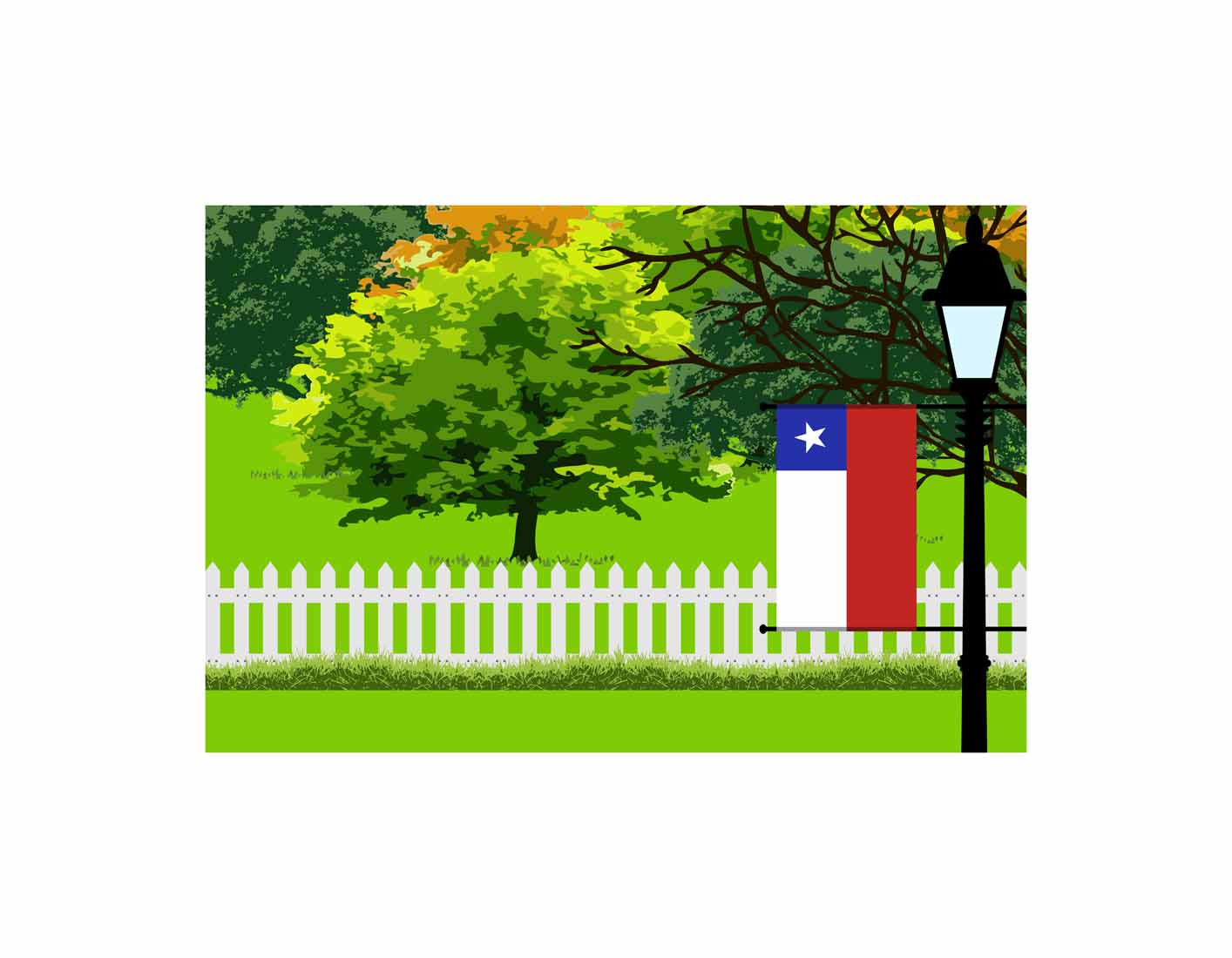 Chile Flag Trees Street Lamp Vector Illustration