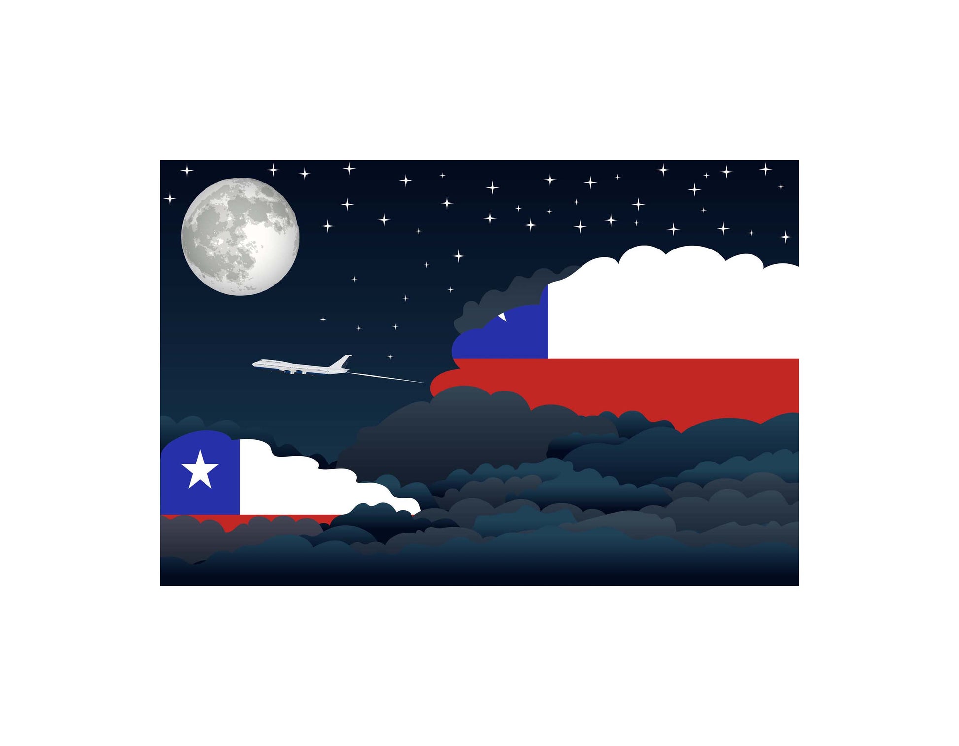 Chile Flag Night Clouds Aeroplane Airport Flying Vector Illustration