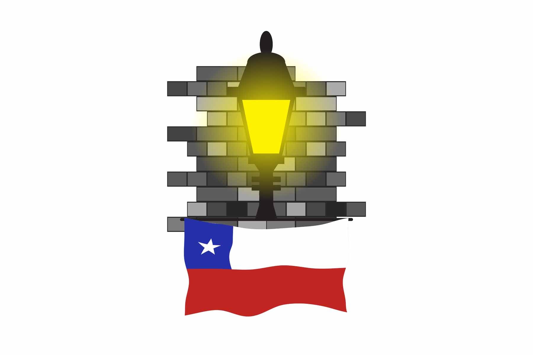 Chile World Street Lamp Bricks Dark Night Vector Illustrations | Moonlit Urban Landscape Collection