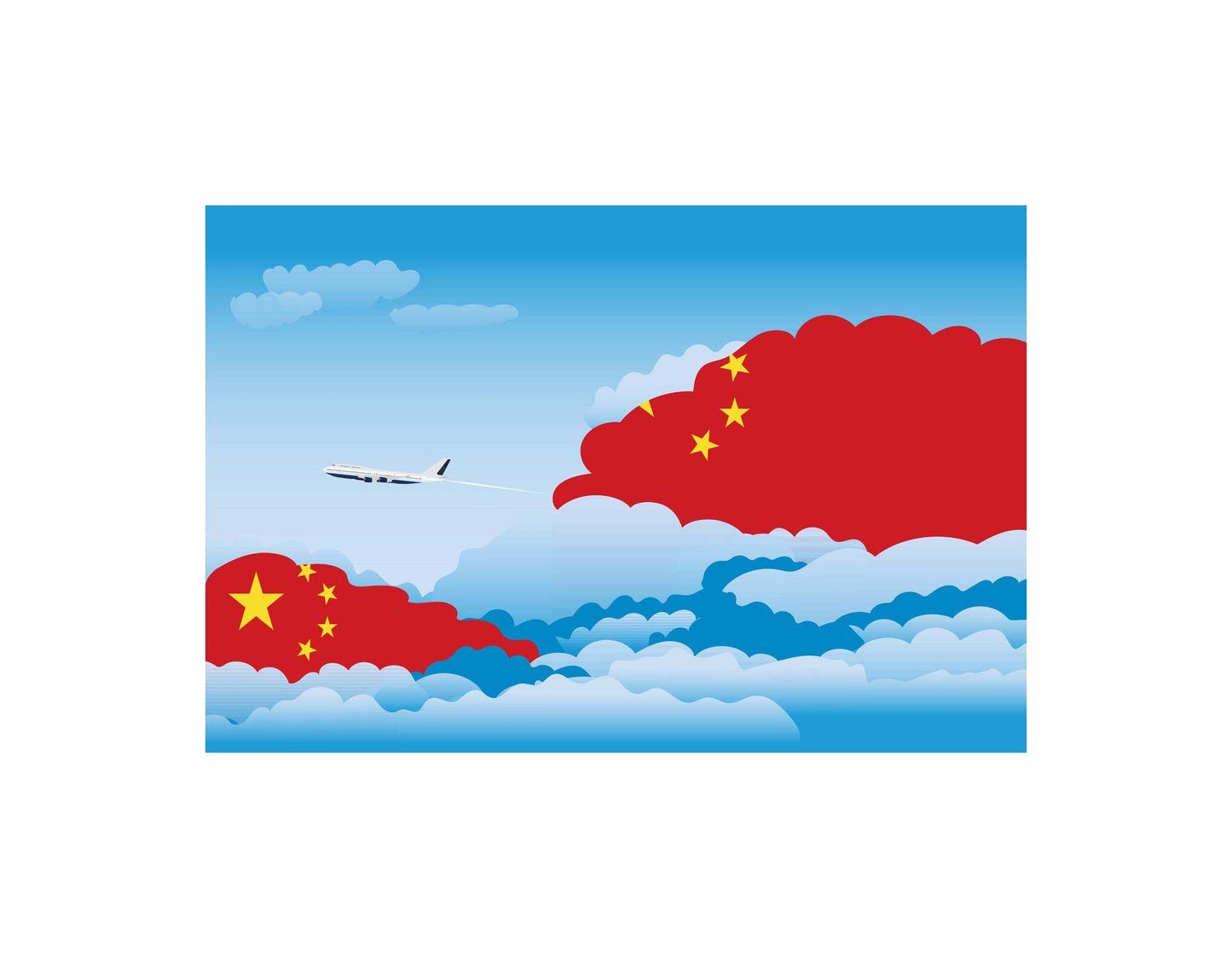 China Airplane Day Clouds Vector Illustration | Travel & Aviation Sky Scene