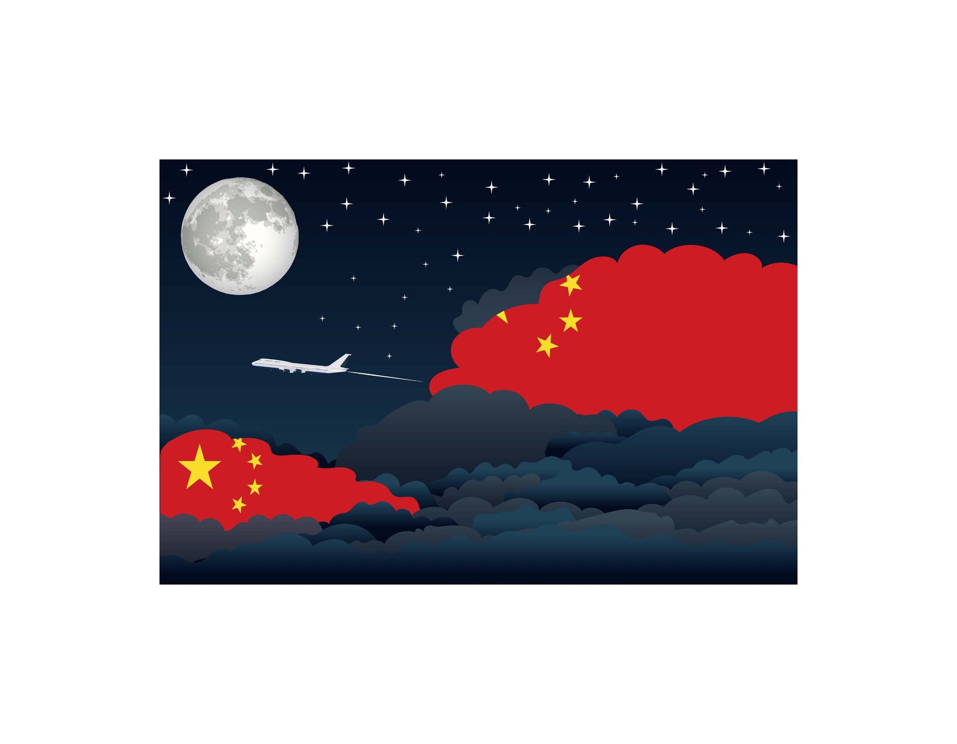 China Night Clouds Airplane Airport Flight Vector Illustration