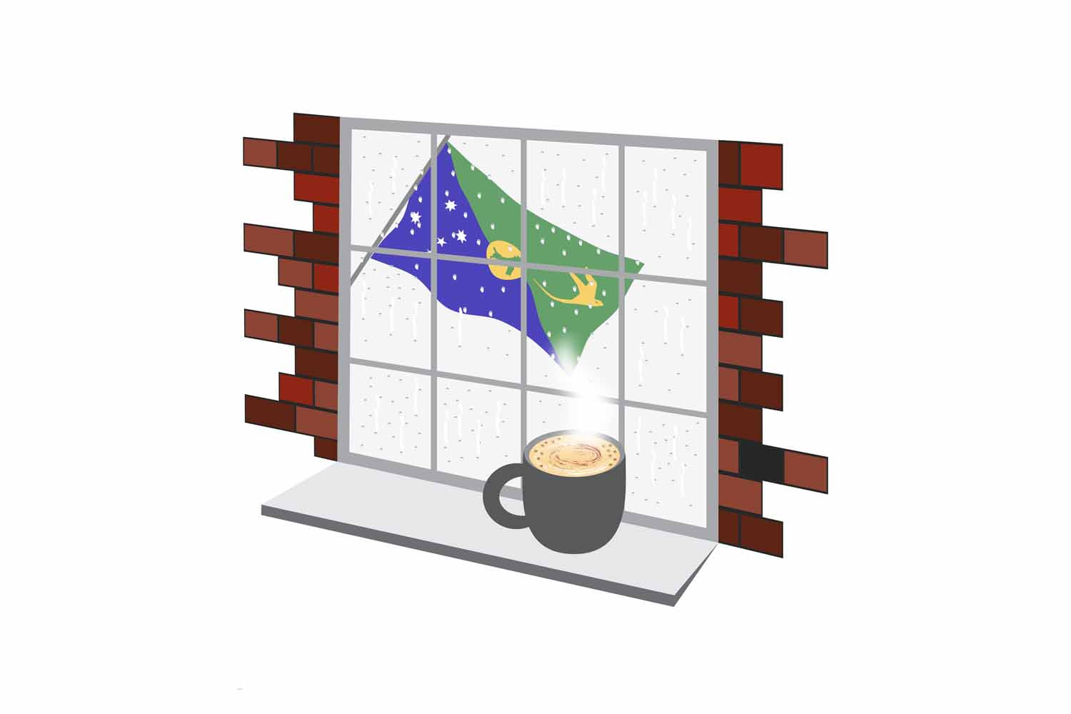 Christmas Island Coffee Rain Fog Window Vector Illustration