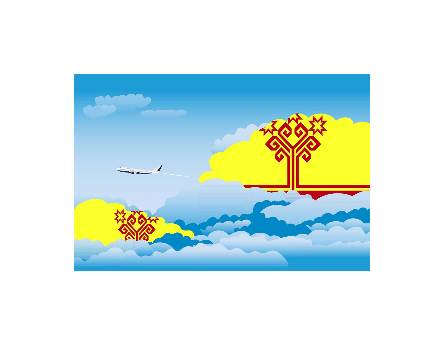 Chuvashia Airplane Day Clouds Vector Illustration | Travel & Aviation Sky Scene