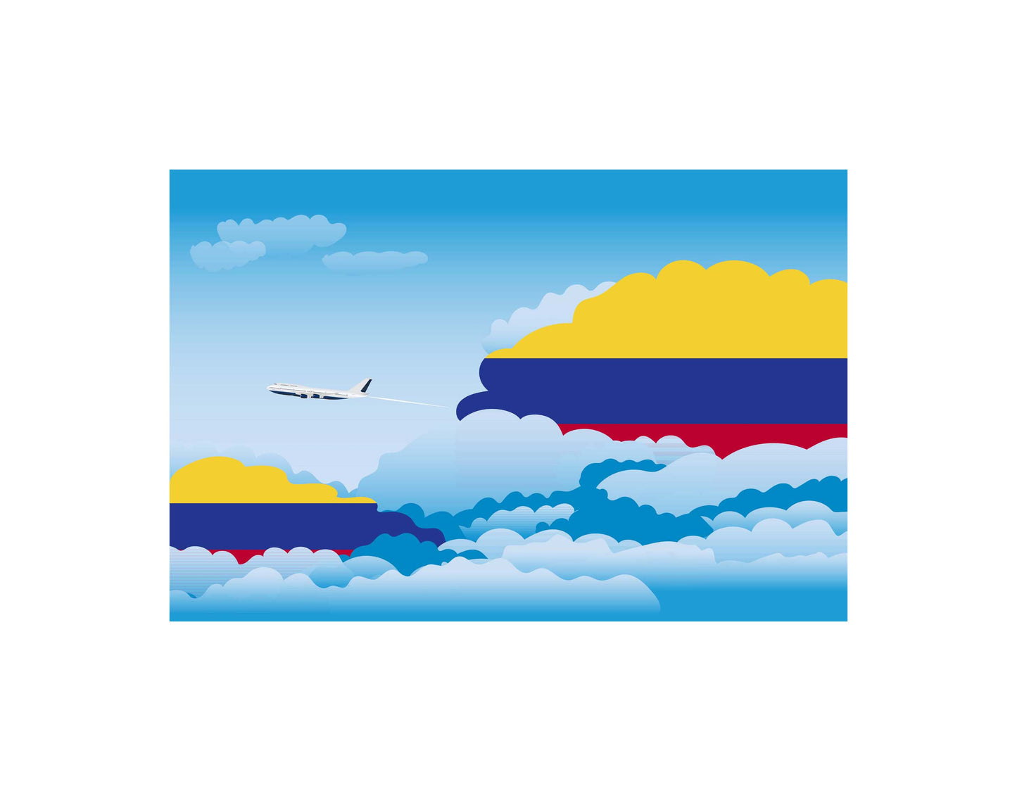Colombia Airplane Day Clouds Vector Illustration | Travel & Aviation Sky Scene