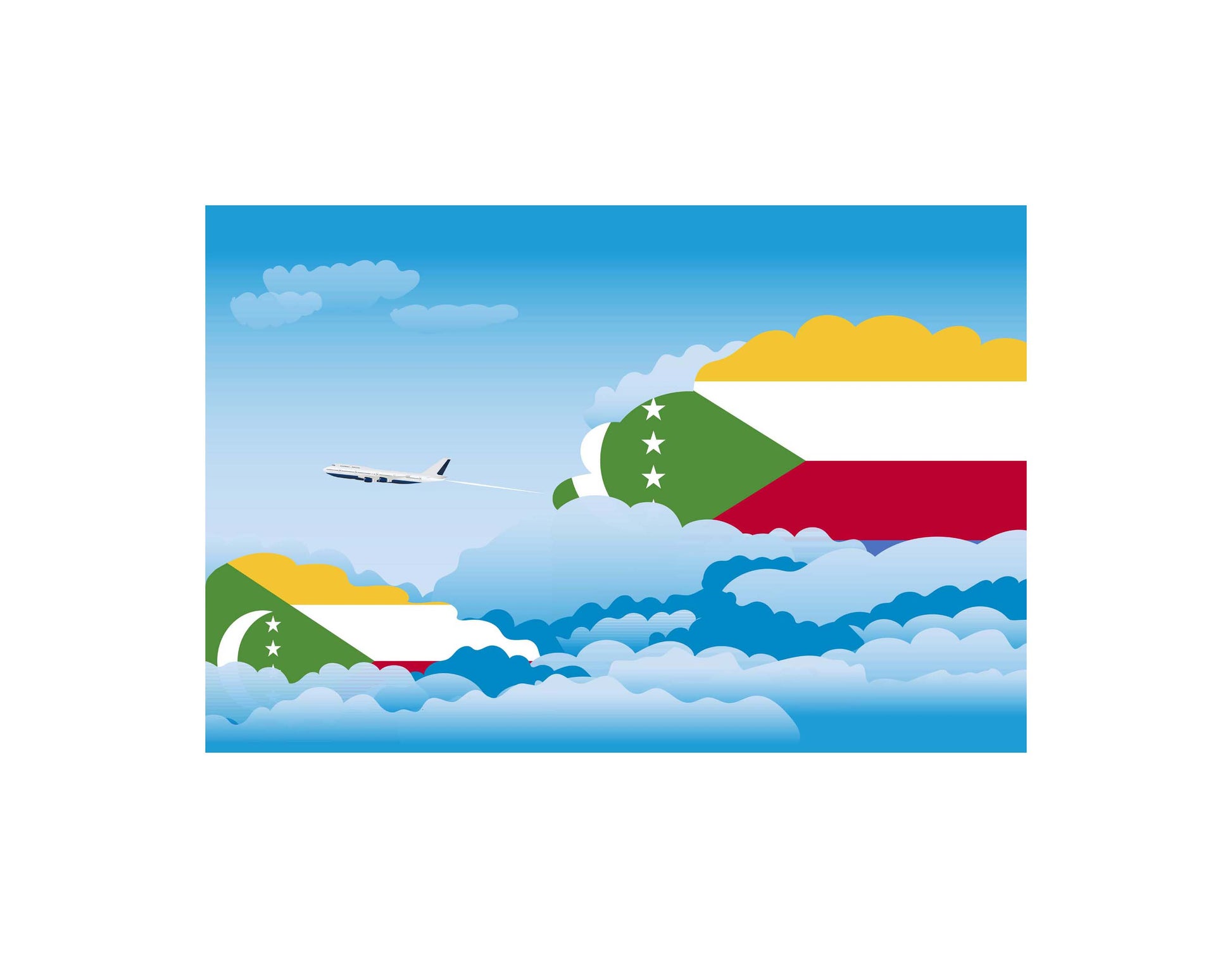 Comoros Airplane Day Clouds Vector Illustration | Travel & Aviation Sky Scene