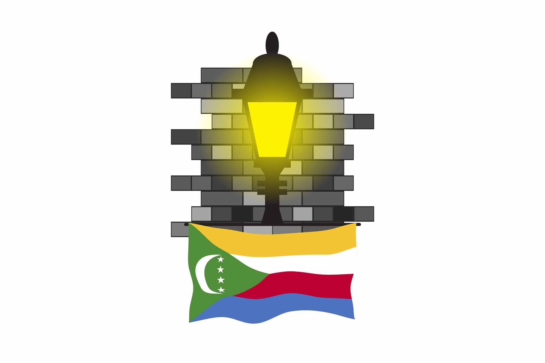 Comoros World Street Lamp Bricks Dark Night Vector Illustrations | Moonlit Urban Landscape Collection