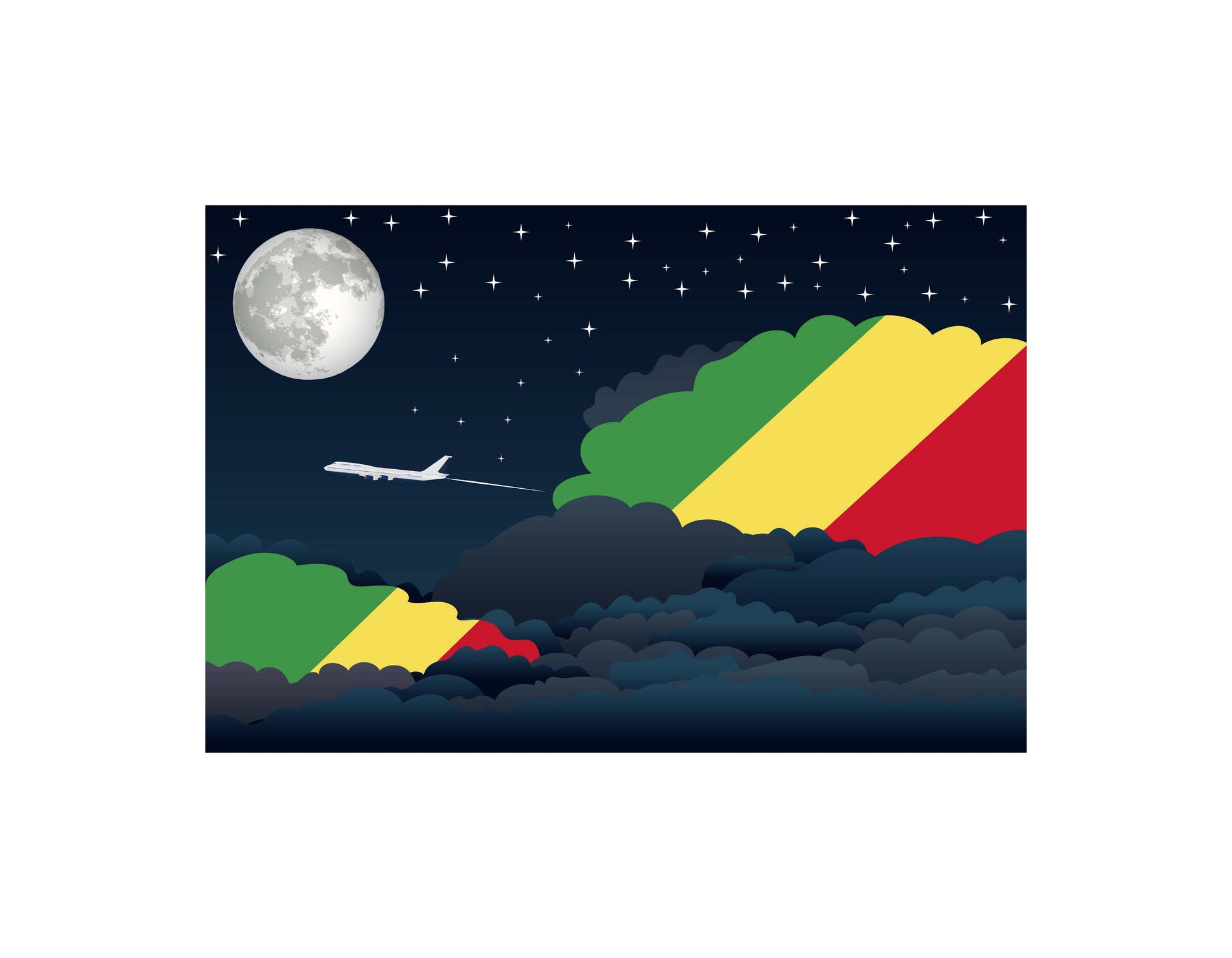 Congo Republic of the Airplane Night Clouds Vector Illustrations | Aviation Night Sky Collection