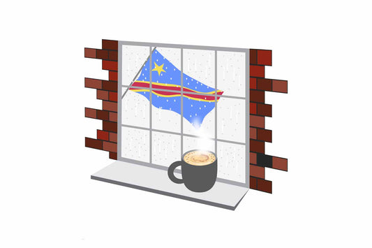 Congo Democratic Republic of the Coffee Rain Window Vector Illustration | Cozy Café Scene