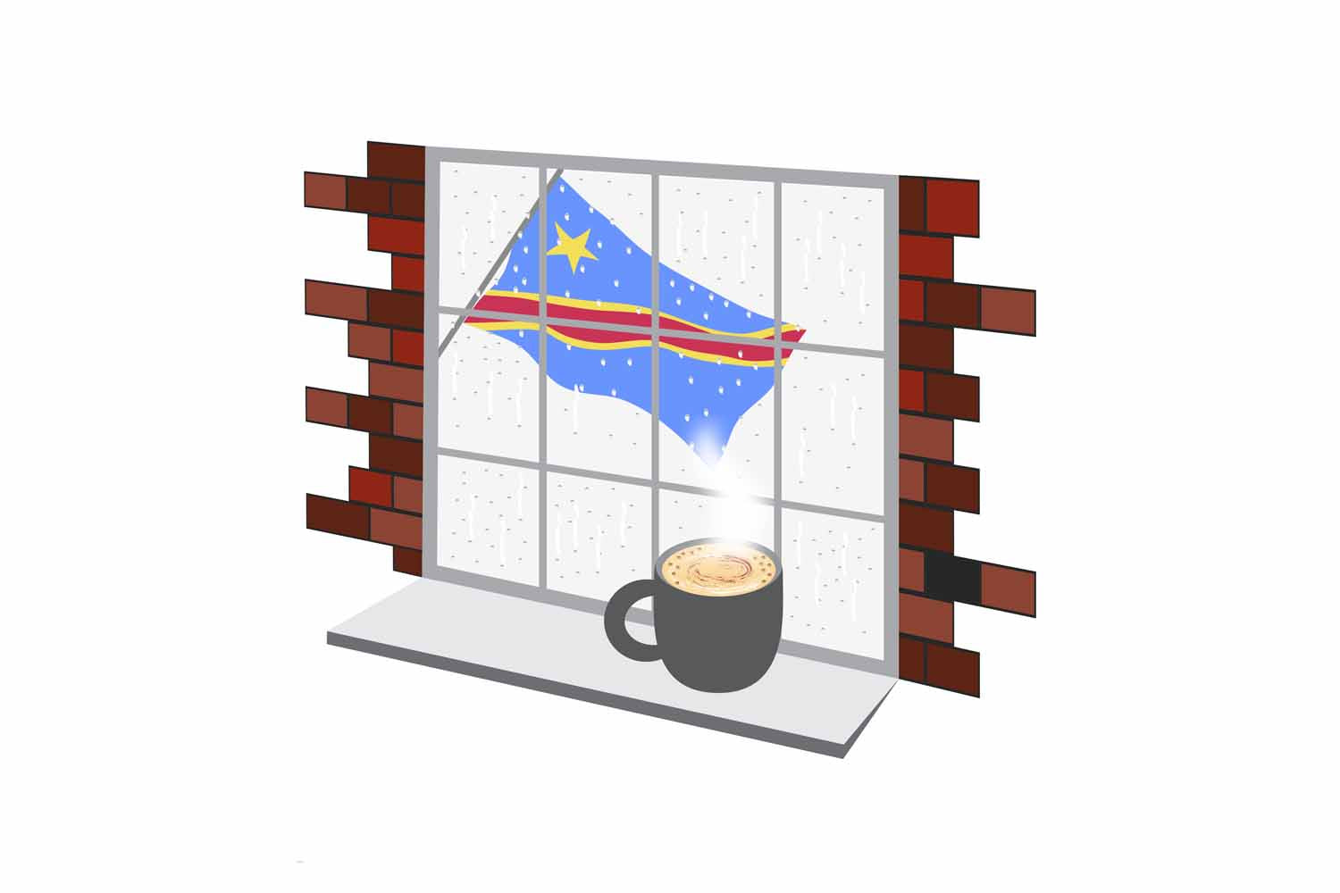 Congo Democratic Republic of the Coffee Rain Fog Window Vector Illustration