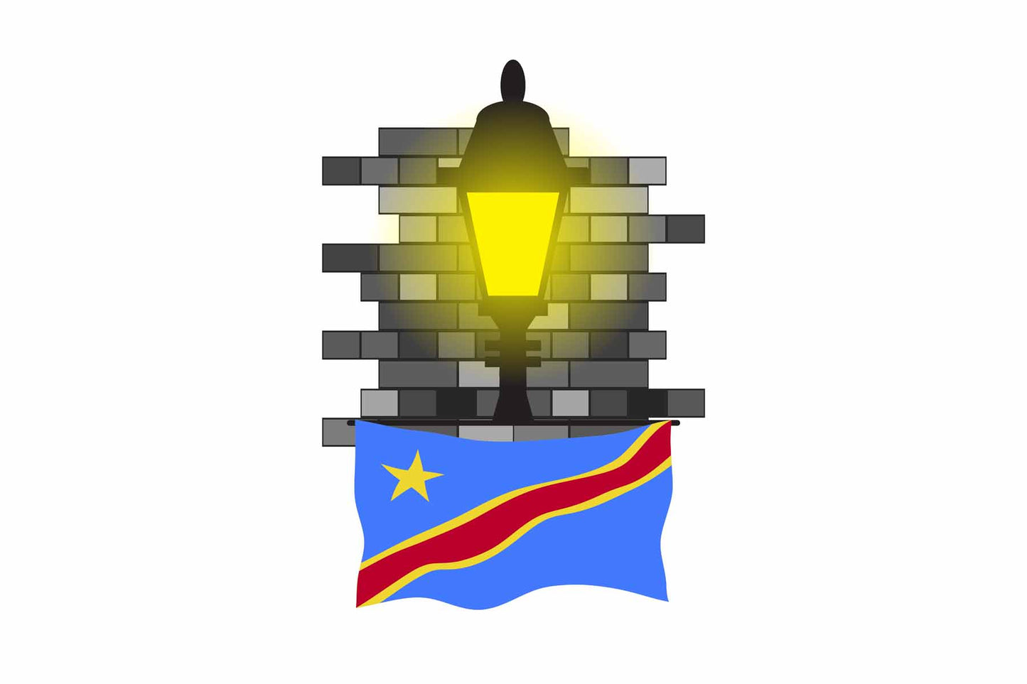 Congo Democratic Republic of the World Street Lamp Bricks Dark Night Vector Illustrations | Moonlit Urban Landscape Collection