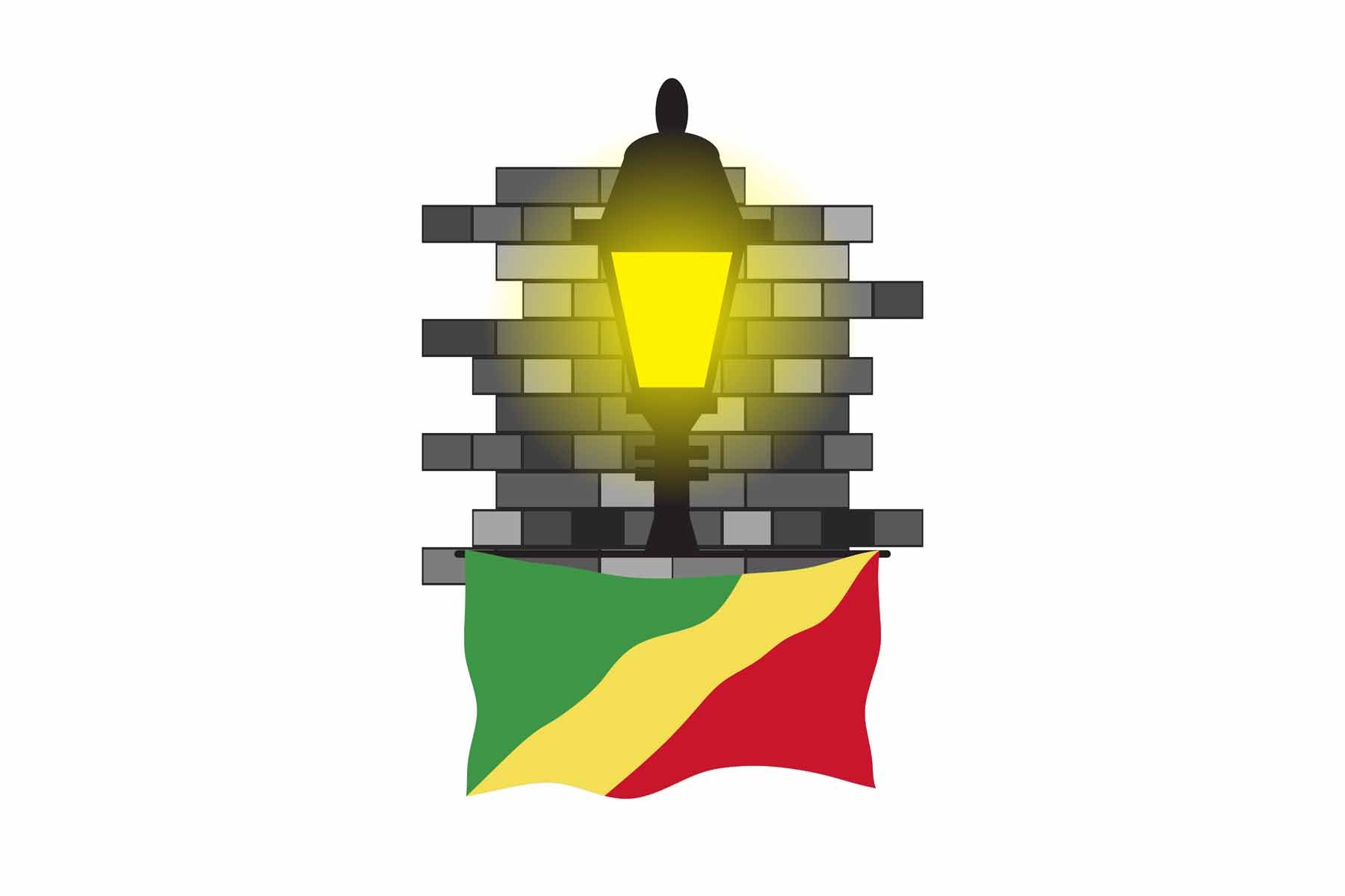 Congo Republic of the World Street Lamp Bricks Dark Night Vector Illustrations | Moonlit Urban Landscape Collection