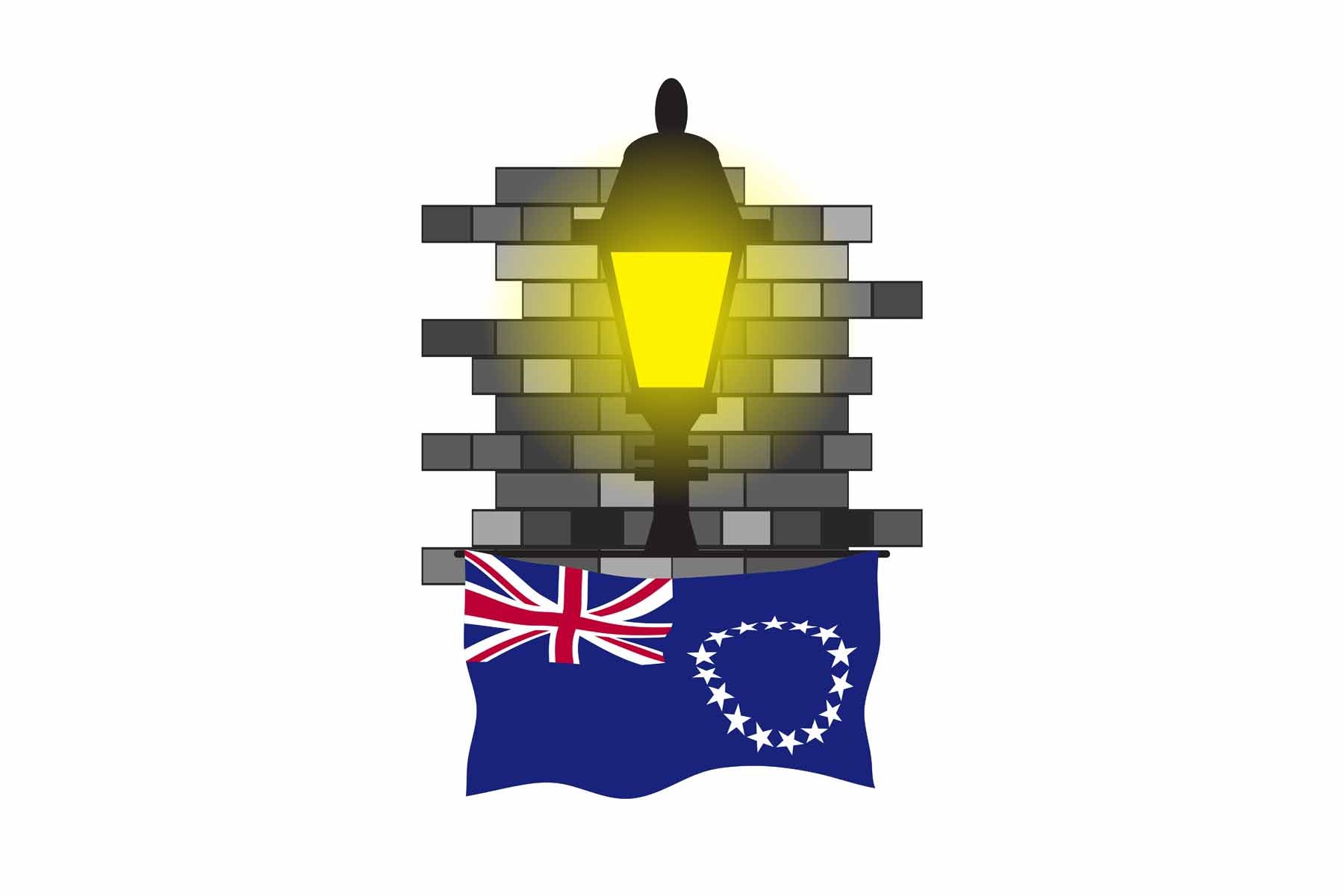 Cook Islands World Street Lamp Bricks Dark Night Vector Illustrations | Moonlit Urban Landscape Collection