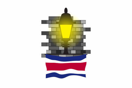 Costa Rica World Street Lamp Bricks Dark Night Vector Illustrations | Moonlit Urban Landscape Collection
