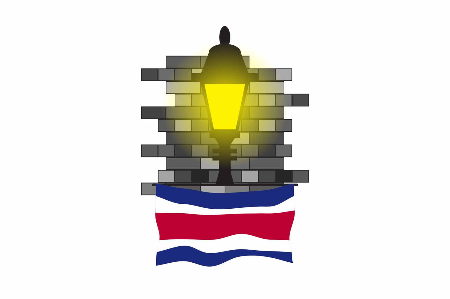 Costa Rica World Street Lamp Bricks Dark Night Vector Illustrations | Moonlit Urban Landscape Collection