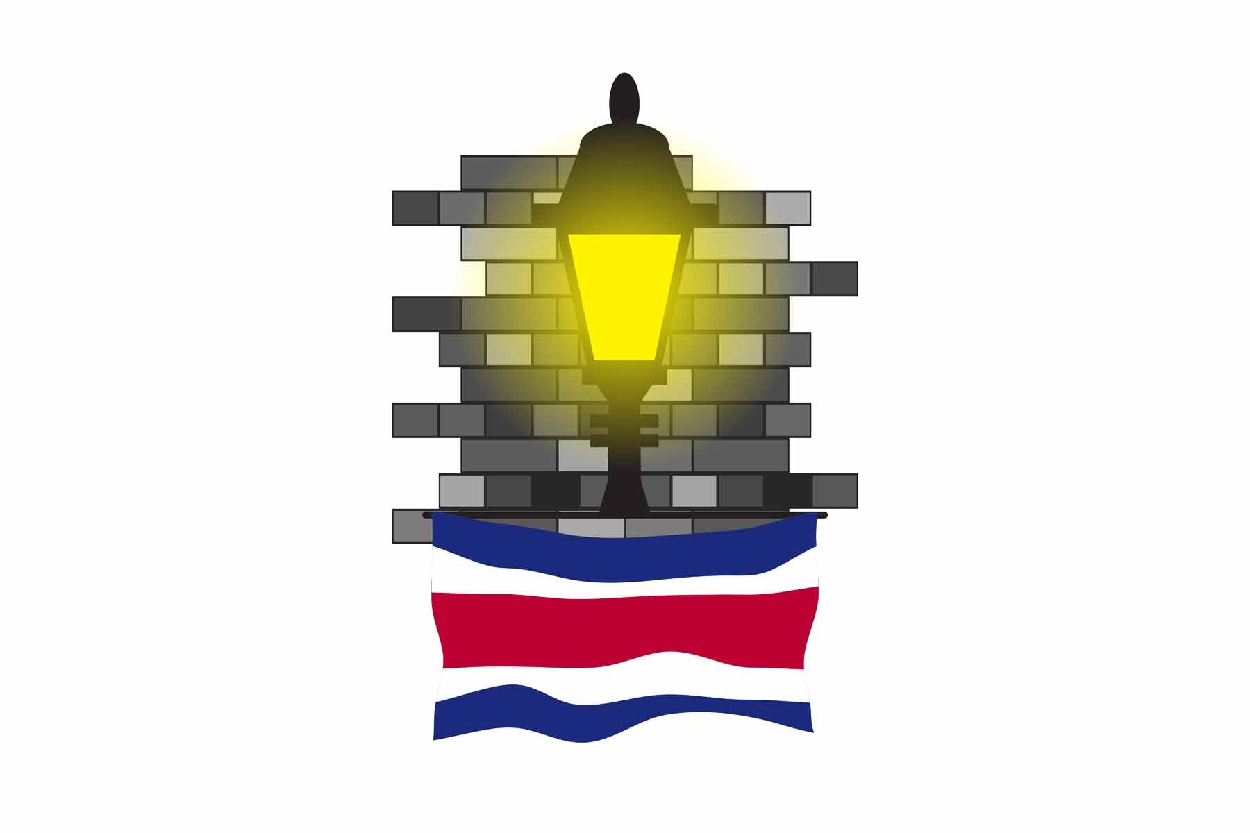 Costa Rica World Street Lamp Bricks Dark Night Vector Illustrations | Moonlit Urban Landscape Collection