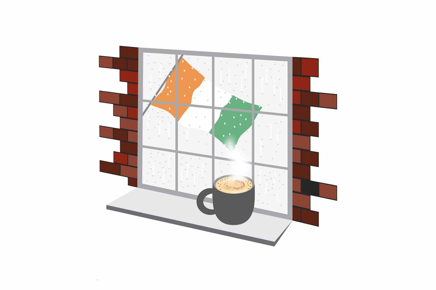Cote DIvoire Coffee Rain Window Vector Illustration | Cozy Café Scene