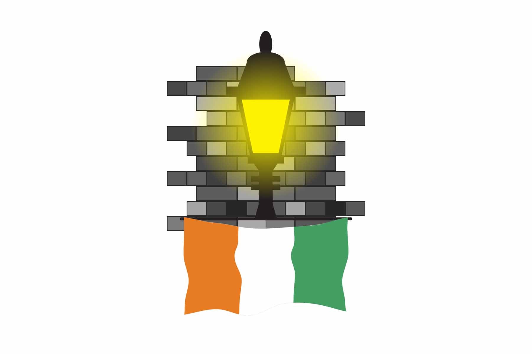 Cote DIvoire World Street Lamp Bricks Dark Night Vector Illustrations | Moonlit Urban Landscape Collection