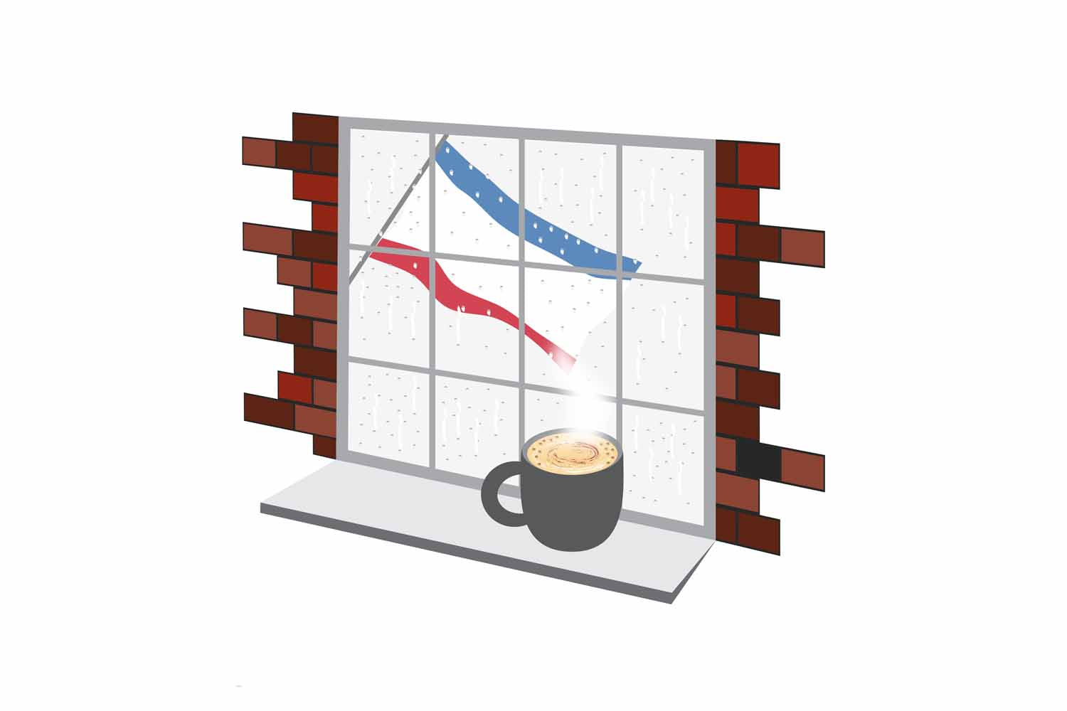 Crimea Coffee Rain Fog Window Vector Illustration