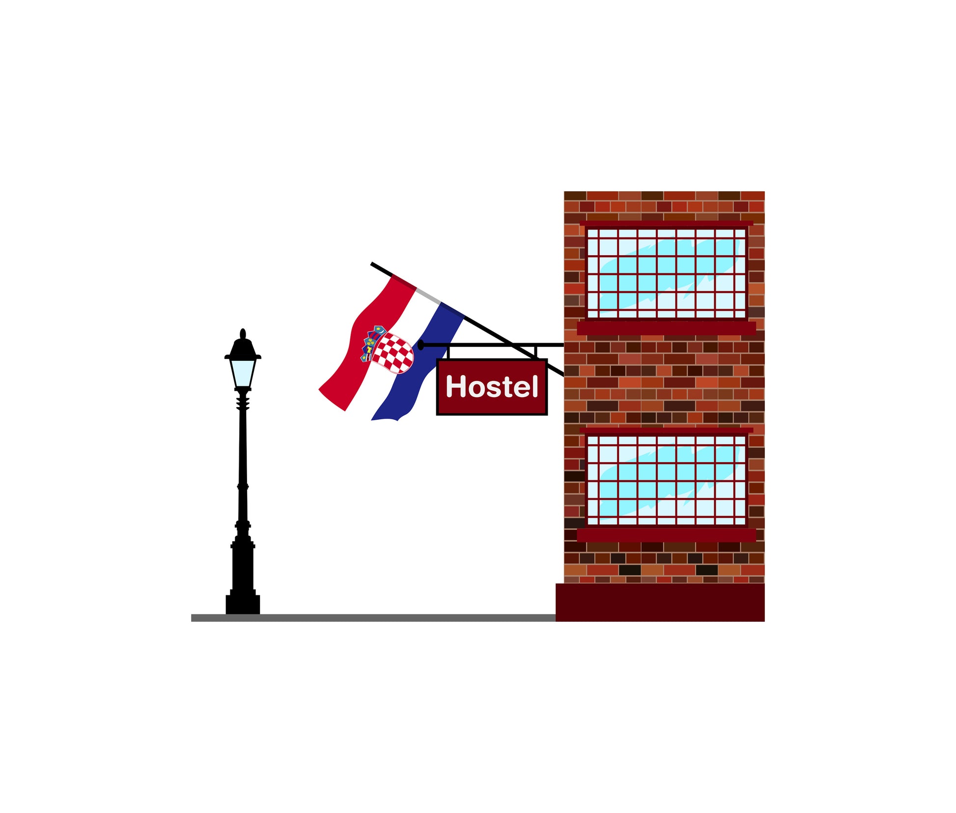 Croatia World Hostels Vector Illustrations | Hostel Buildings & Accommodation Collection
