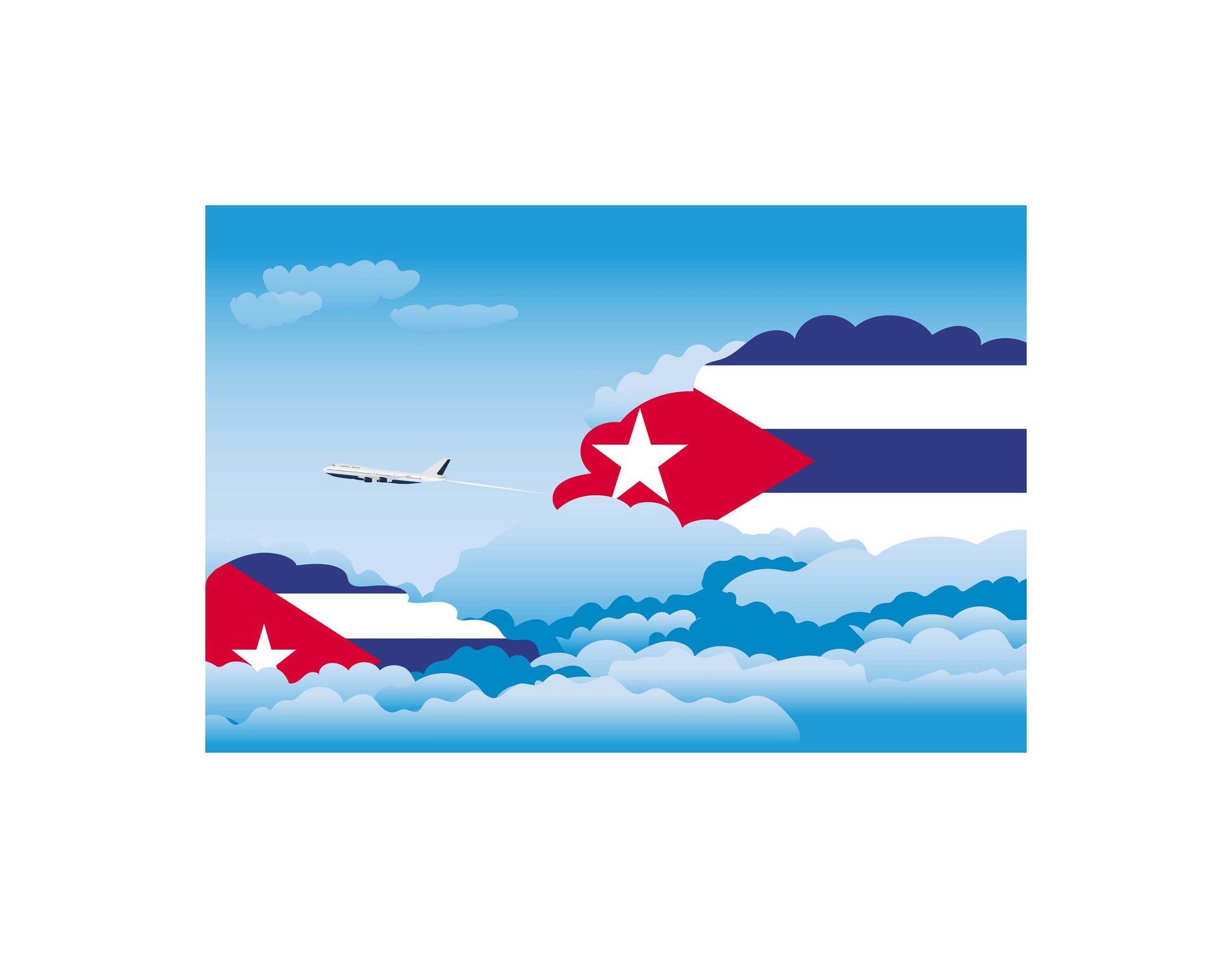 Cuba Airplane Day Clouds Vector Illustration | Travel & Aviation Sky Scene