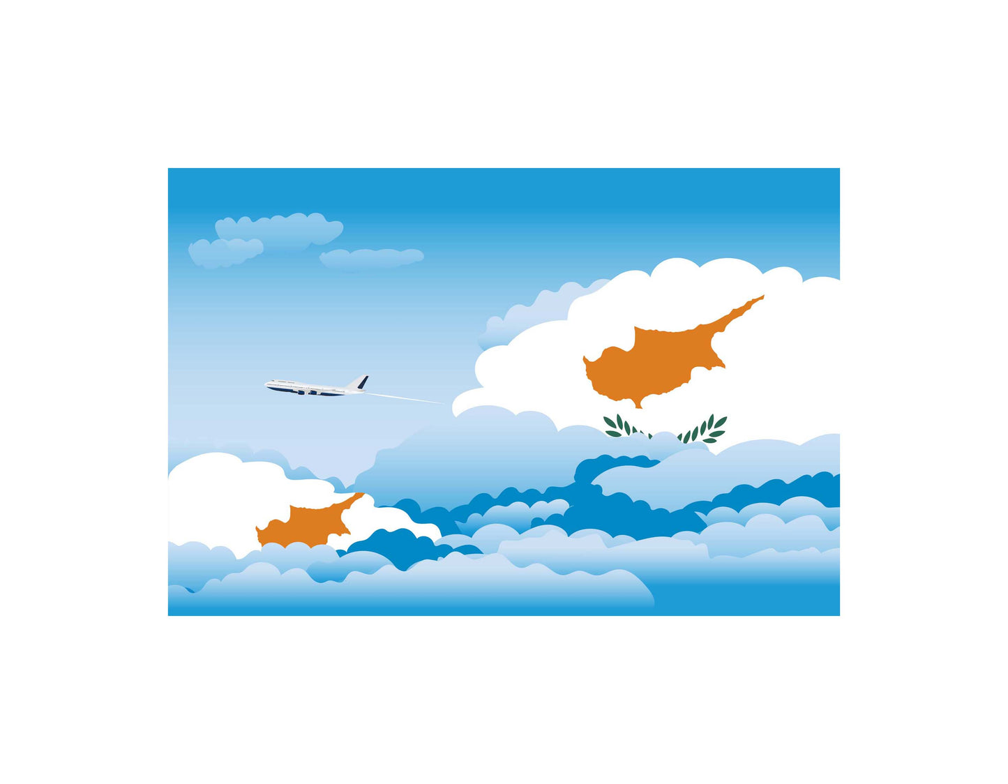 Cyprus Airplane Day Clouds Vector Illustration | Travel & Aviation Sky Scene