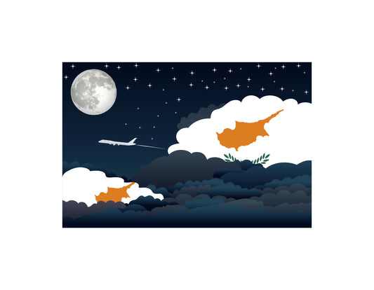 Cyprus Night Clouds Airplane Airport Flight Vector Illustration