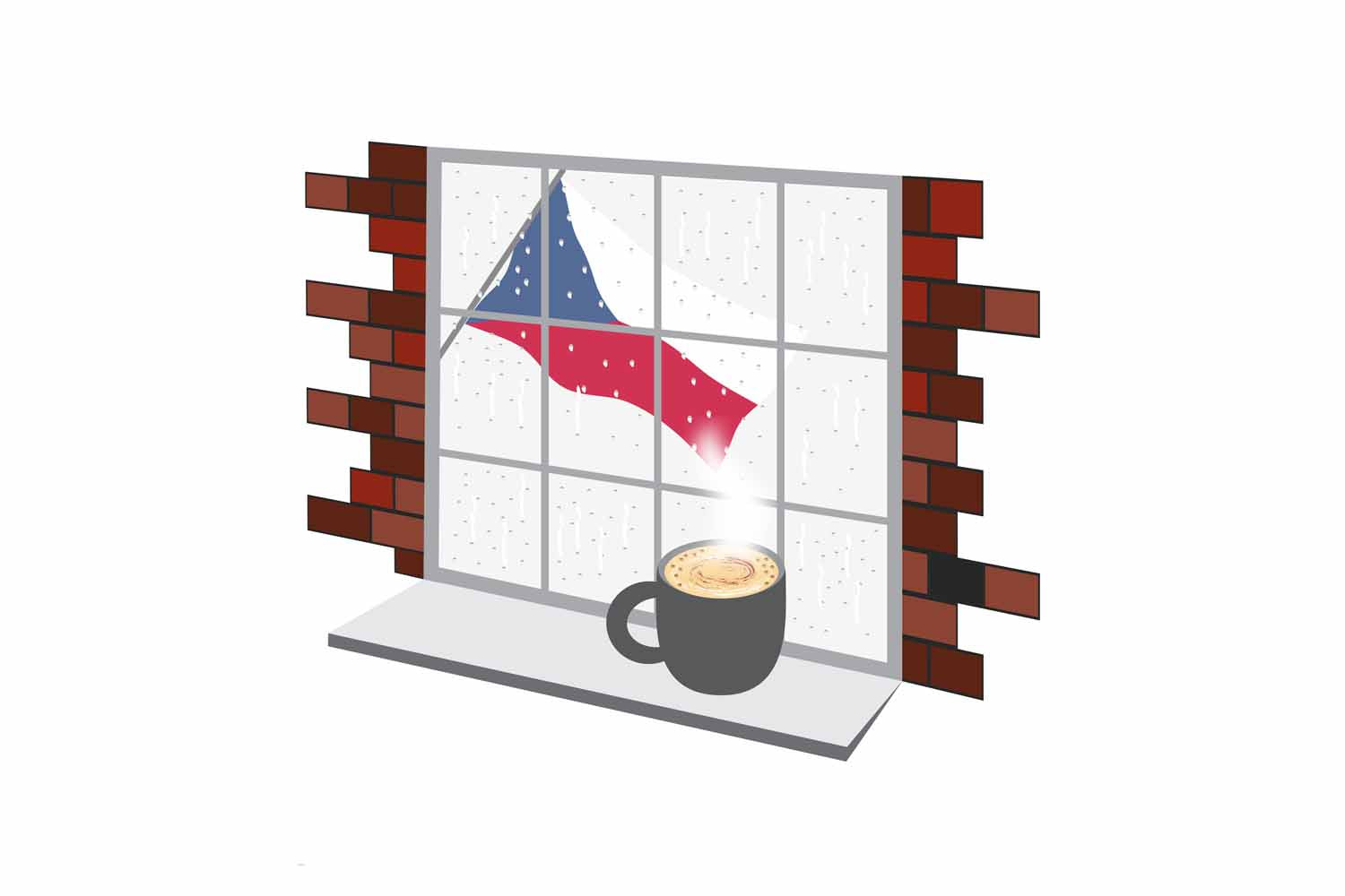 Czech Republic Coffee Rain Window Vector Illustration | Cozy Café Scene