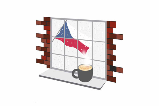 Czech Republic Coffee Rain Window Vector Illustration | Cozy Café Scene
