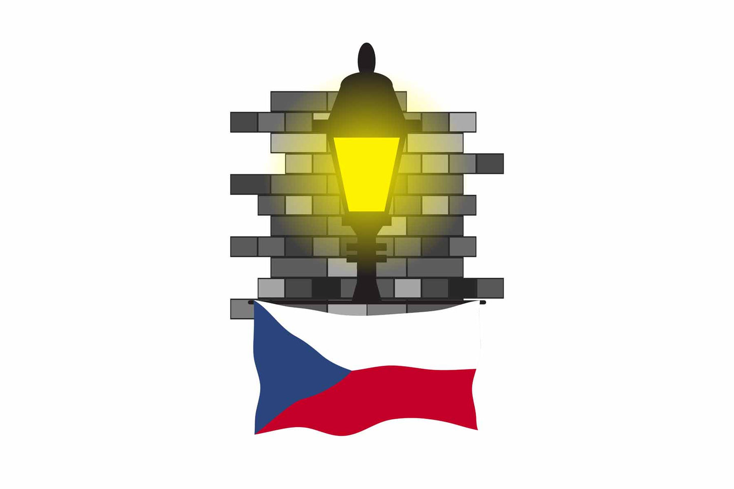 Czech Republic World Street Lamp Bricks Dark Night Vector Illustrations | Moonlit Urban Landscape Collection