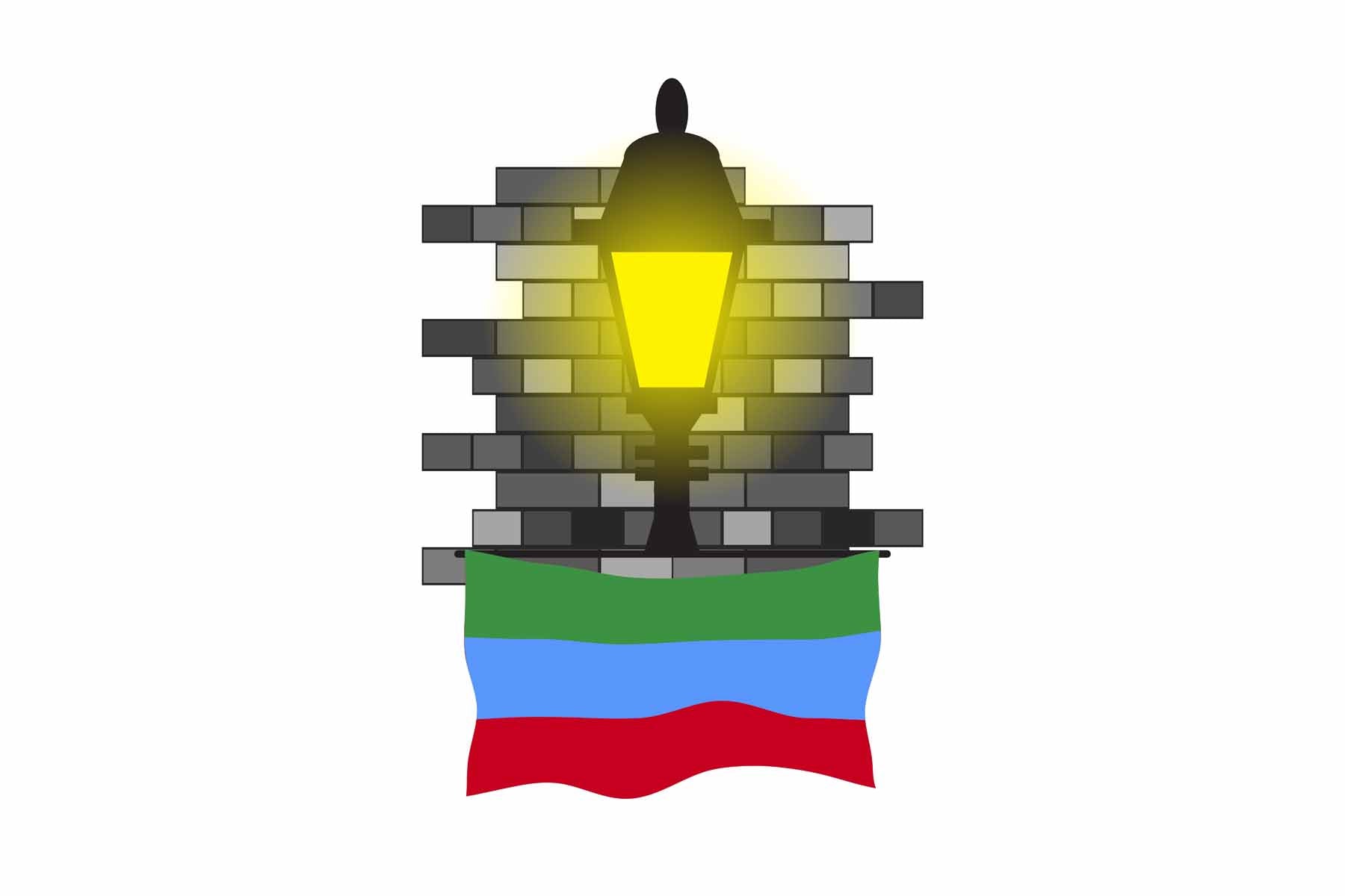 Dagestan World Street Lamp Bricks Dark Night Vector Illustrations | Moonlit Urban Landscape Collection