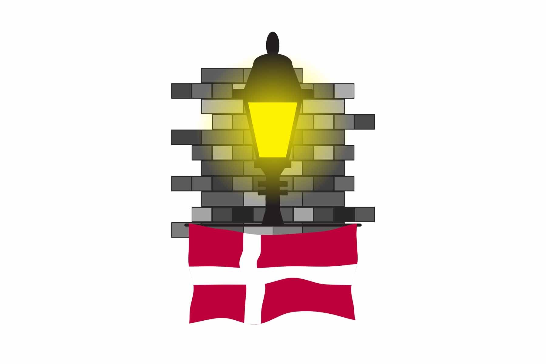 Denmark World Street Lamp Bricks Dark Night Vector Illustrations | Moonlit Urban Landscape Collection