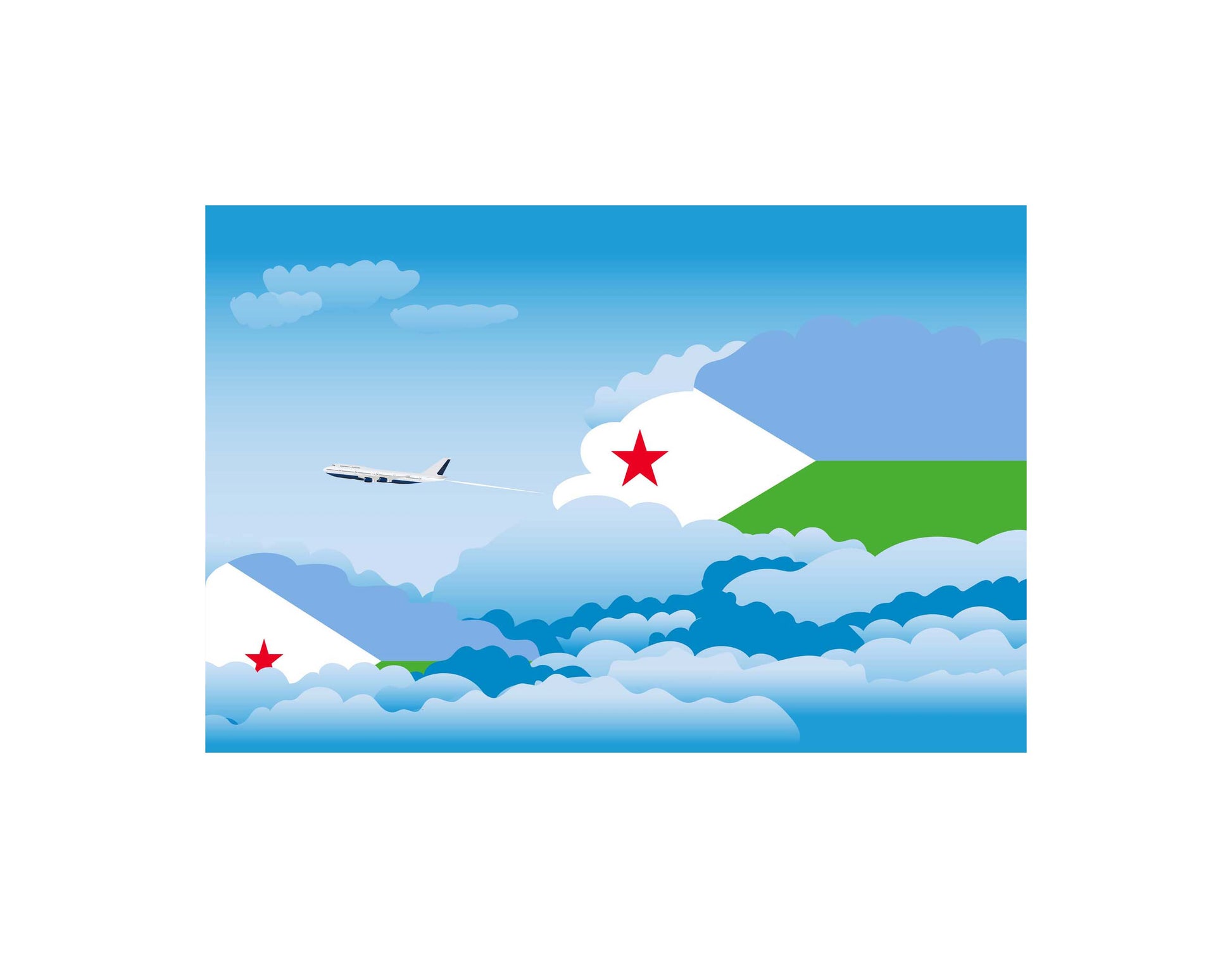 Djibouti Airplane Day Clouds Vector Illustration | Travel & Aviation Sky Scene