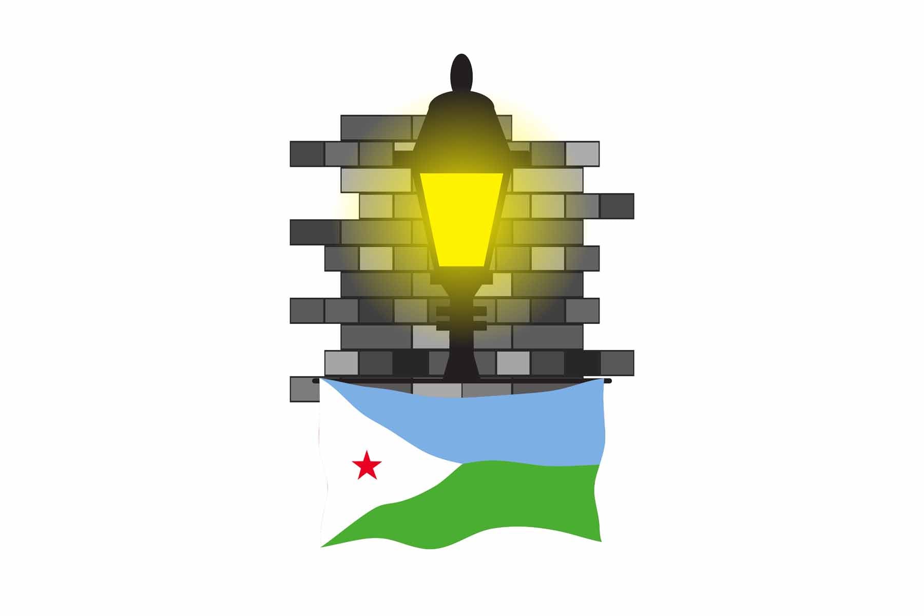 Djibouti World Street Lamp Bricks Dark Night Vector Illustrations | Moonlit Urban Landscape Collection