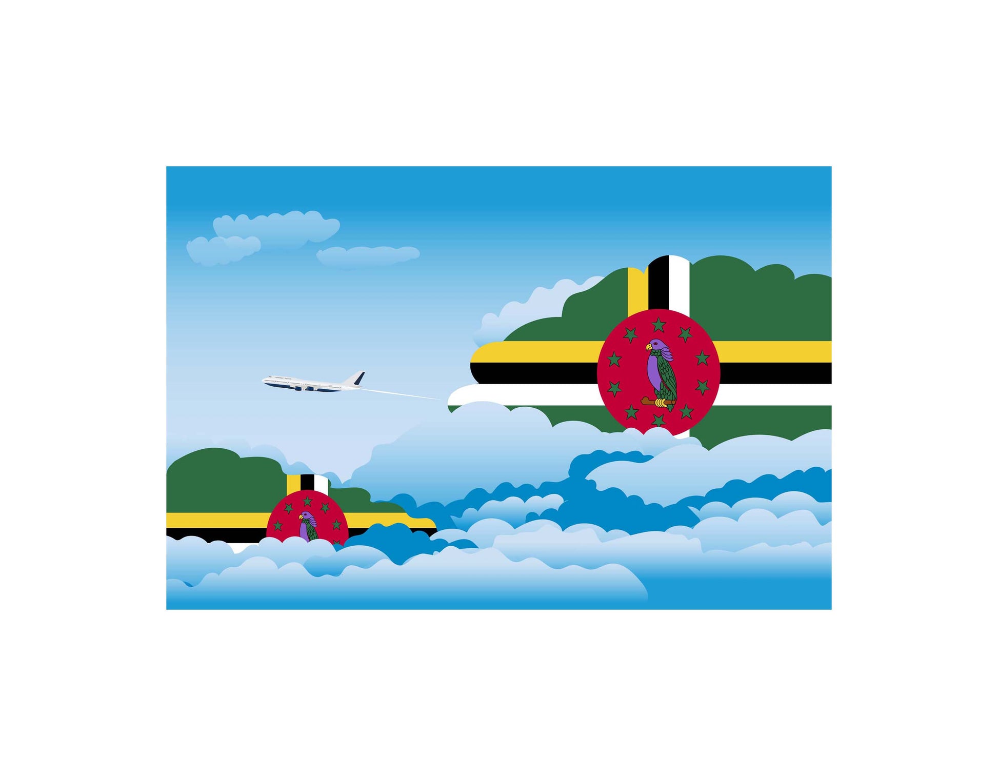 Dominica Airplane Day Clouds Vector Illustration | Travel & Aviation Sky Scene