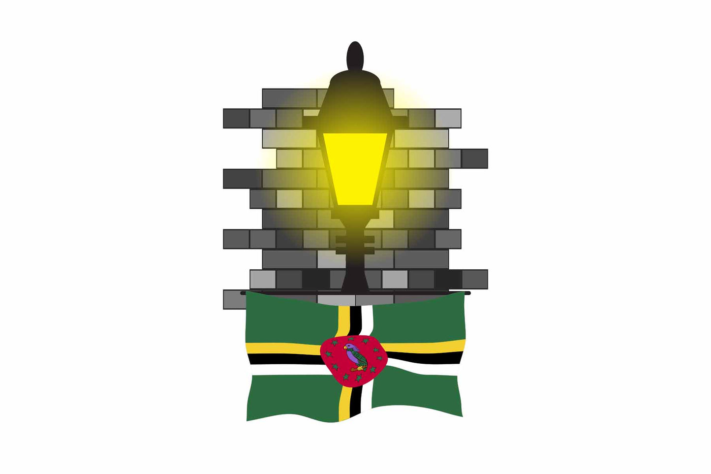 Dominica World Street Lamp Bricks Dark Night Vector Illustrations | Moonlit Urban Landscape Collection