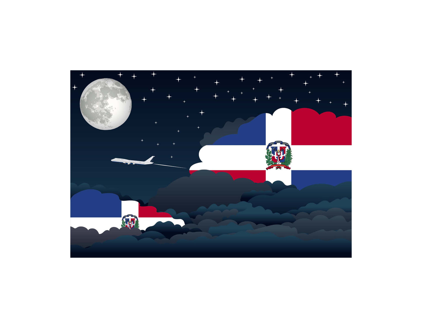 Dominican Republic Flag Night Clouds Aeroplane Airport Flying Vector Illustration