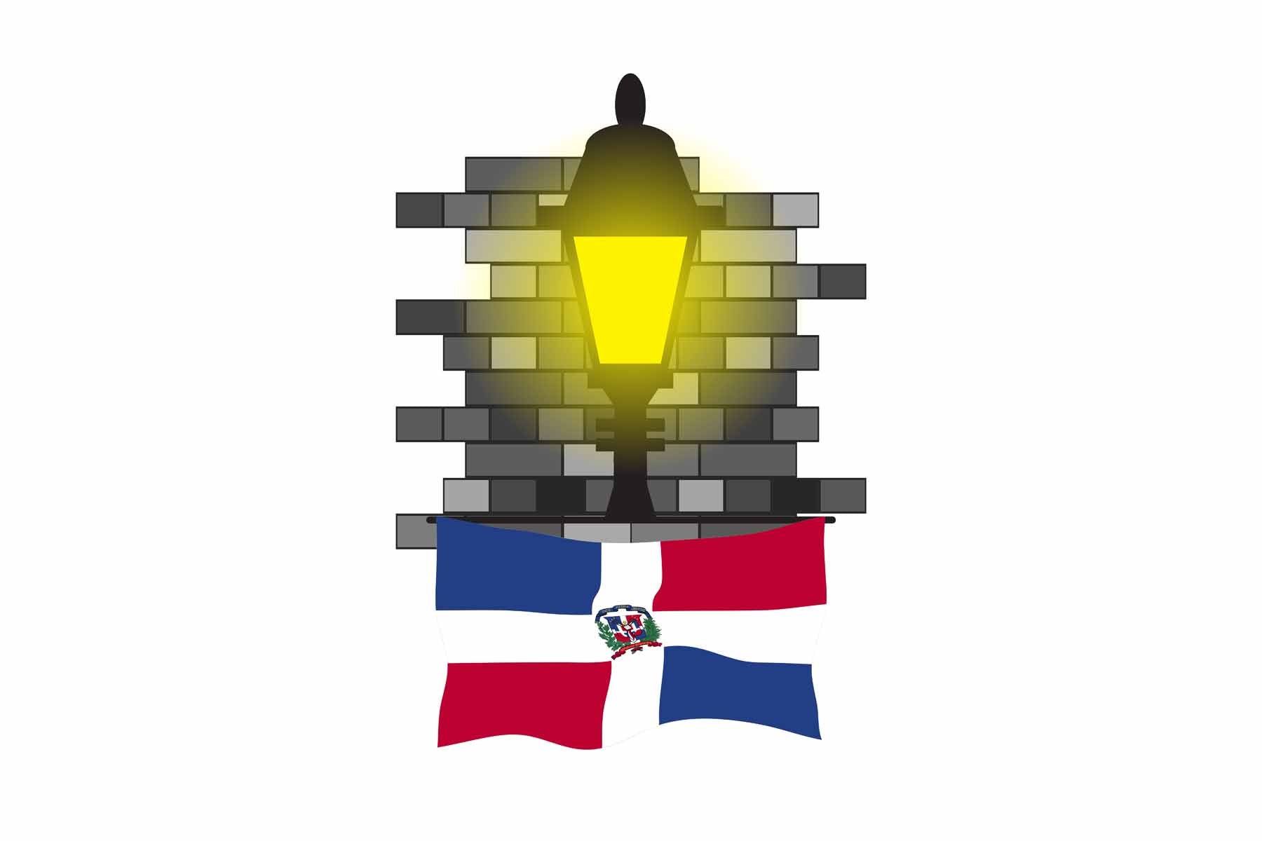 Dominican Republic World Street Lamp Bricks Dark Night Vector Illustrations | Moonlit Urban Landscape Collection