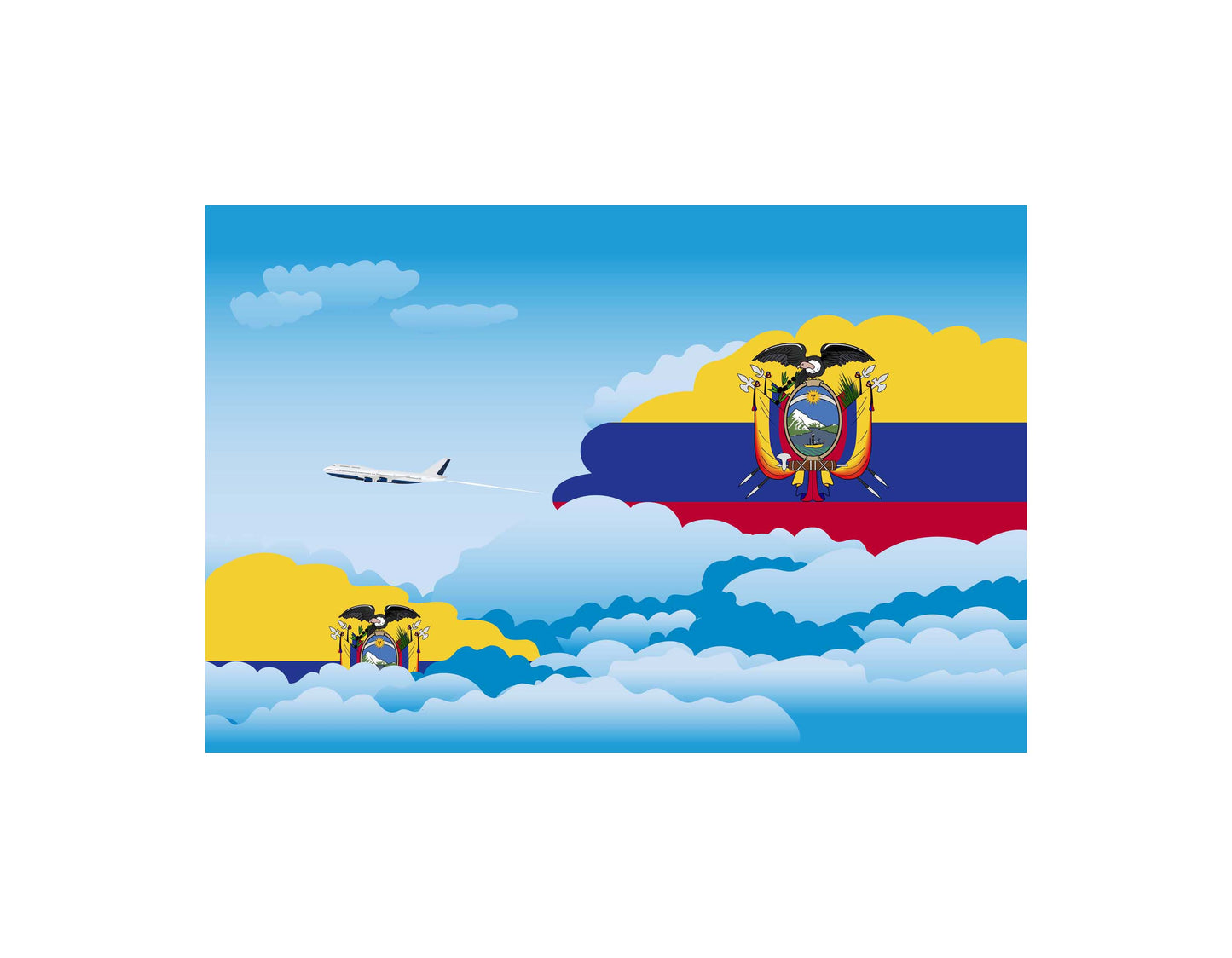 Ecuador Airplane Day Clouds Vector Illustration | Travel & Aviation Sky Scene