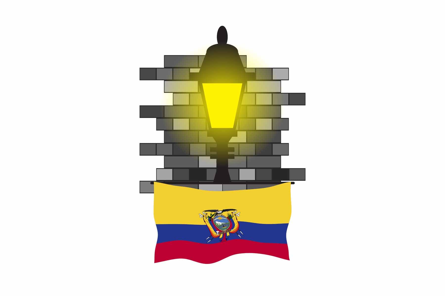 Ecuador World Street Lamp Bricks Dark Night Vector Illustrations | Moonlit Urban Landscape Collection
