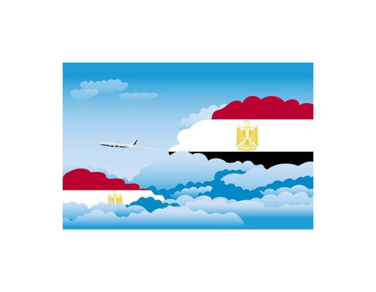 Egypt Airplane Day Clouds Vector Illustration | Travel & Aviation Sky Scene